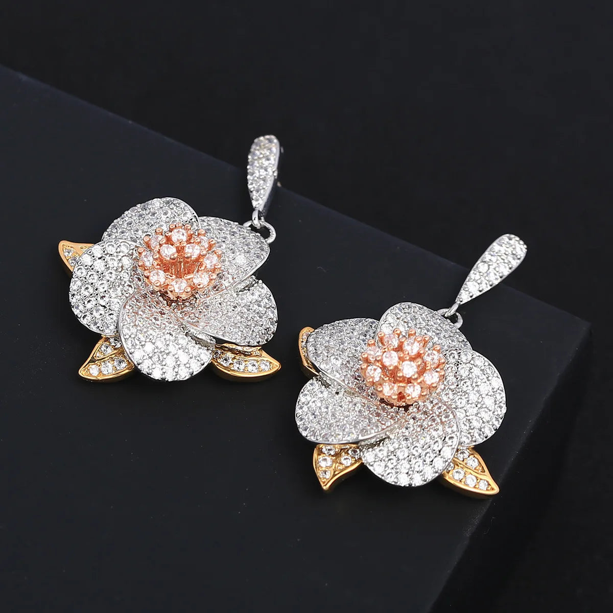 Luxury and Fashionable New Zircon Flower  Earrings For Women or Girls'  Christmas Gift