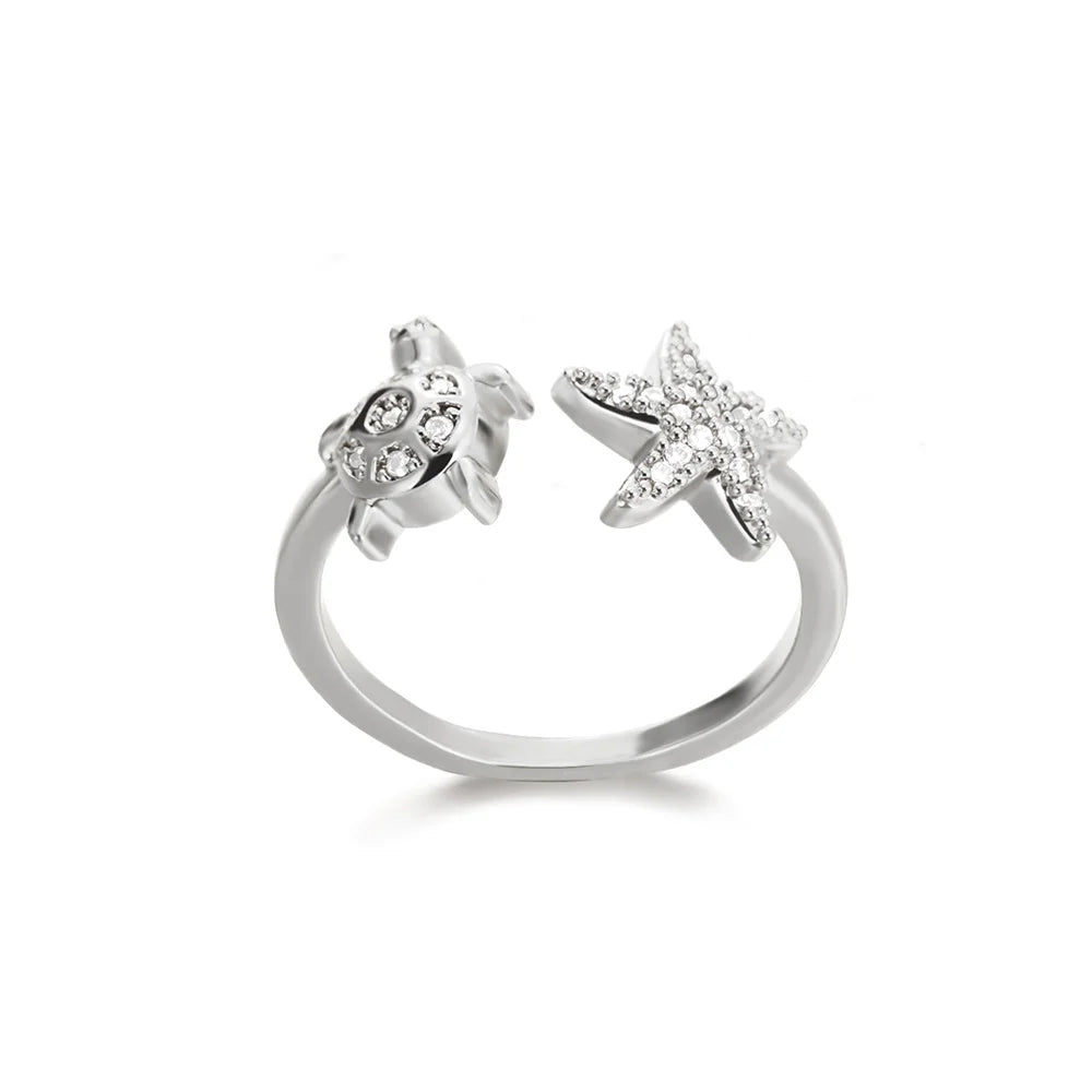 Summer Starfish Rings for Women Girls Opening Stainless Steel Ring 2024 Trend Female Beach Jewelry Daily Accessories anillos