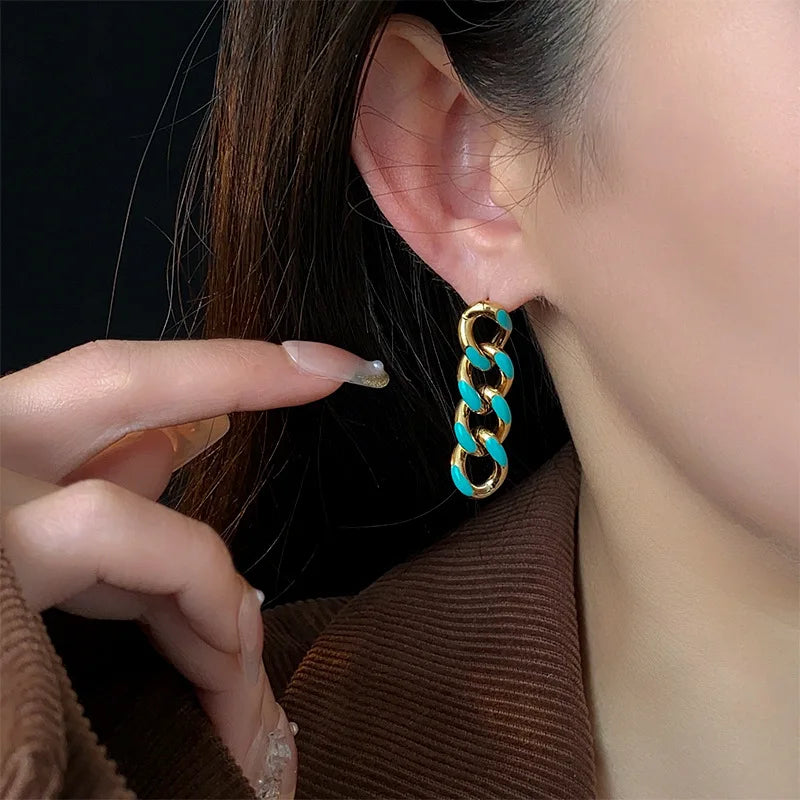 Bilincolor Metal Style Titanium Steel Chain Earrings for Women