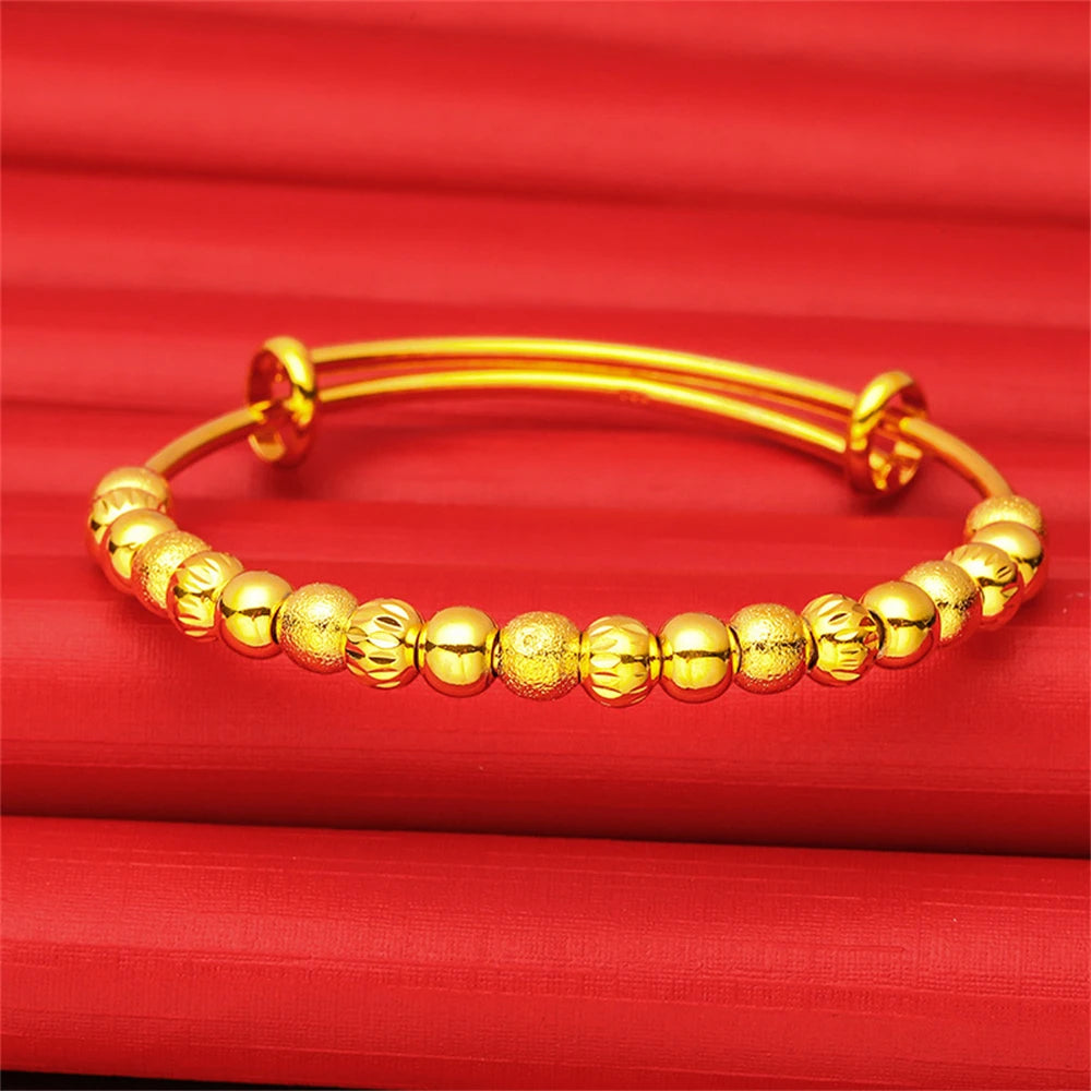 Gold Color Multi Beads Cuff Bangles for Women Hand Bracelets Pulsera Femme Wristband Trendy Jewelry Accessories Party Gifts