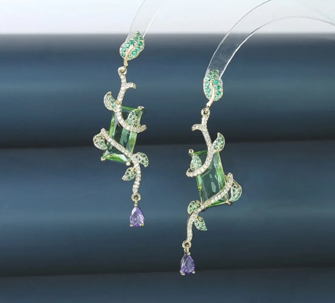 Bilincolor Fresh and Elegant Long Vine Wrapped Shape Micro Set Zircon Earrings for Women