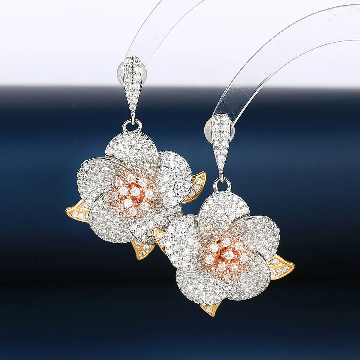 Luxury and Fashionable New Zircon Flower  Earrings For Women or Girls'  Christmas Gift