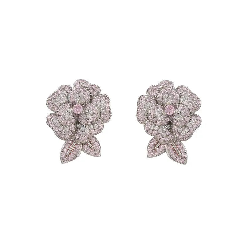 Bilincolor Luxury Zirconium Camellia Earrings for Gift