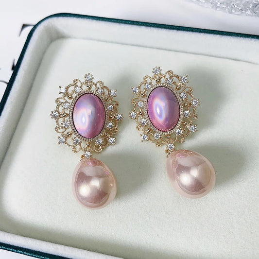 Bilincolor Vintage Palace Water Droplet Baroque Colorful Pearl Zircon Earrings for Women