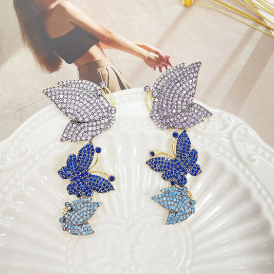 Bilincolor Light Luxury Colorful Zircon Butterfly Earrings for Women