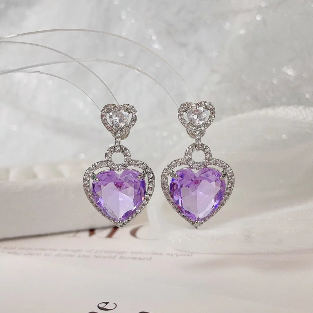 Bilincolor Light Luxury Zircon Romantic Heart Shaped Earrings for Women