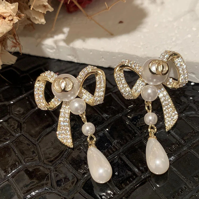 Bilincolor Luxury Bowknot Pearl Earrings for Christmas "Gift