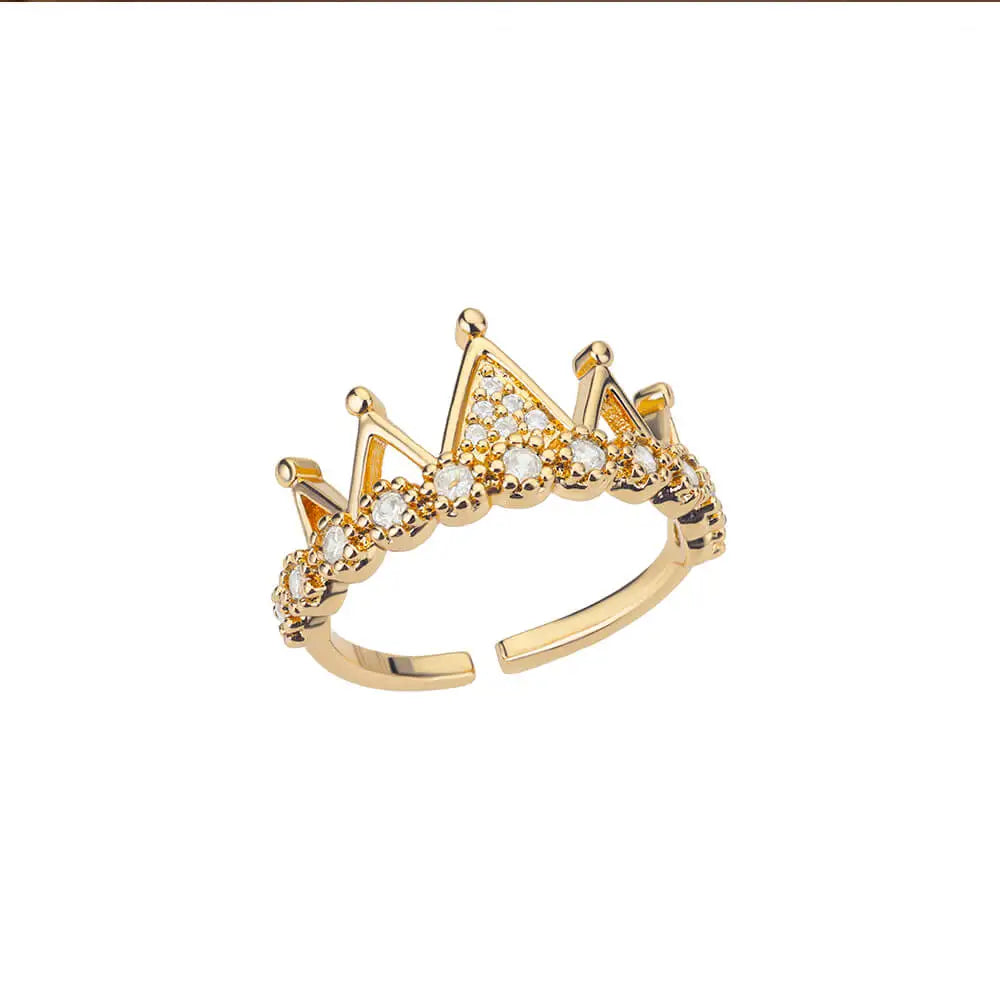 Zircon Crown Rings for Women Gold Color Opening Stainless Steel Ring Cubic Zirconia Wedding Aesthetic Jewelry freeshiping items