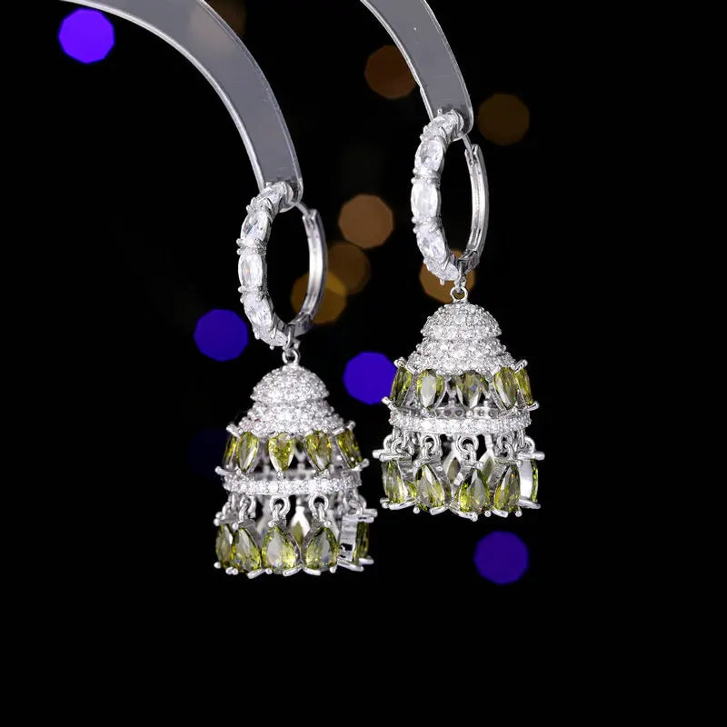 Bilincolor Luxury Heavy Industry Palace Zircon Inlaid Water Drop Tassel 3D Wind Chime Earrings for Women