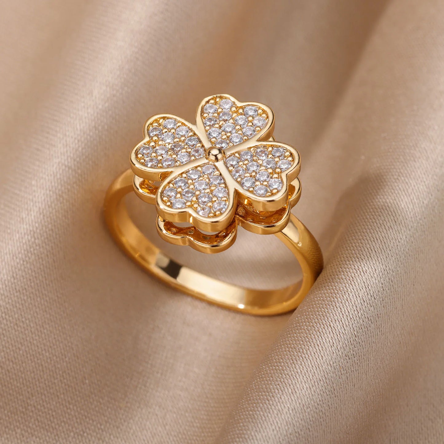 Heart Four Leaf Clover Rings for Women Adjustable Lucky Stainless Steel Ring 2024 Trend Wedding Luxury Jewelry anillos mujer