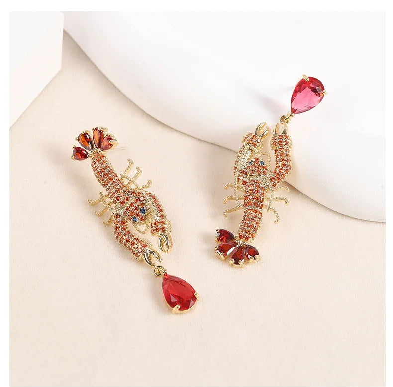 Bilincolor Light Luxury Animal Colored Zircon Lobster Shaped Earrings for Women