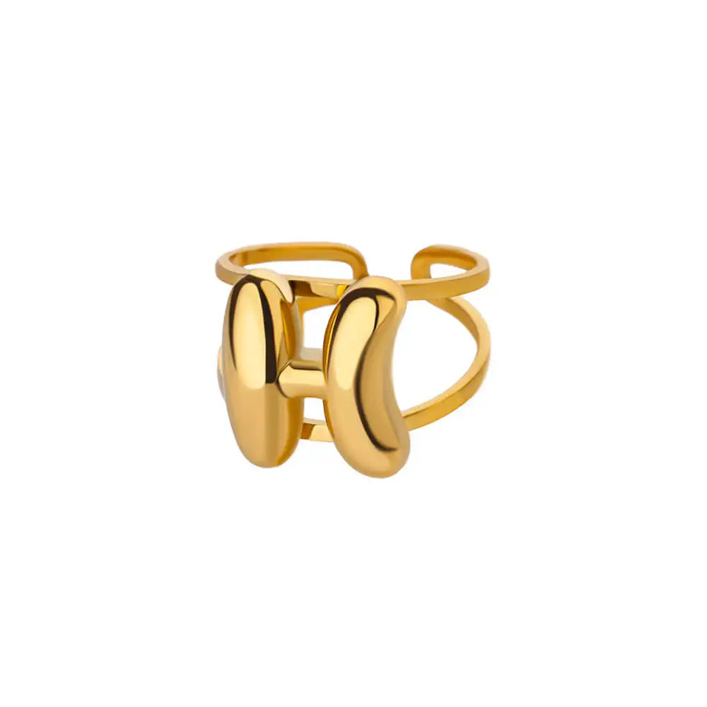 Initials Rings for Women Gold Color Stainless Steel Ring 2024 Trend Opening Couple Band Alphabet Letter Jewelry anillos mujer