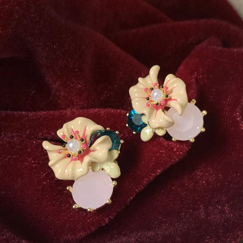 Bilincolor  Enamel 3D Flower Earrings for Women