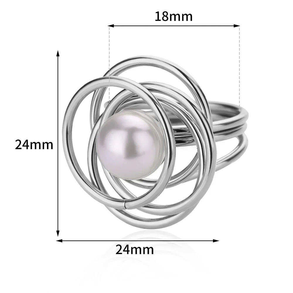 Wrap Pearl Rings for Women Gold Color Stainless Steel Ring 2024 Trend New Geometric Cross Finger Band Couple Aesthetic Jewelry