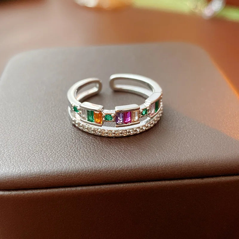 Bilincolor Colored Square Zircon Double Ring Open Ring