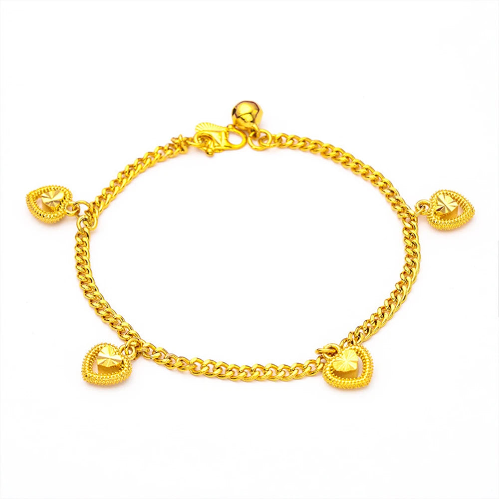 Yellow Gold Color Charm Bracelets For Women Multi Hearts Keys Stars Chain Bracelet Wristband Pulsera Femme Trendy Jewelry Gifts