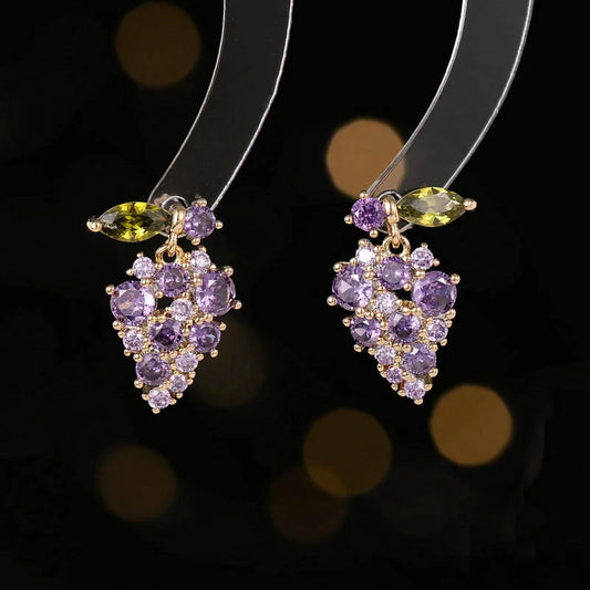 Bilincolor Light Luxury Zircon Sweet Grape Earrings for  For Women or Girls'  Christmas Gift