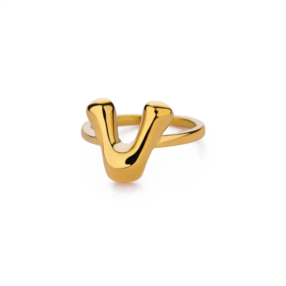 Chunky Initial Letter Rings for Women Gold Color Stainless Steel Ring Classic Alphabet Jewelry Finger Accessories anillos mujer