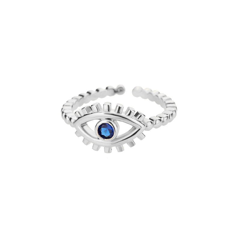 Turkish Evil Eye Rings for Women Opening Adjustable Stainless Steel Ring Waterproof Cubic Zirconia Retro Finger Jewelry anillos