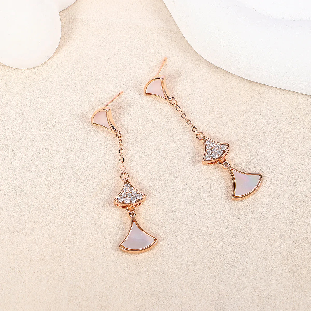 Bilincolor Fan Shaped Zircon Tassel Earrings for Women