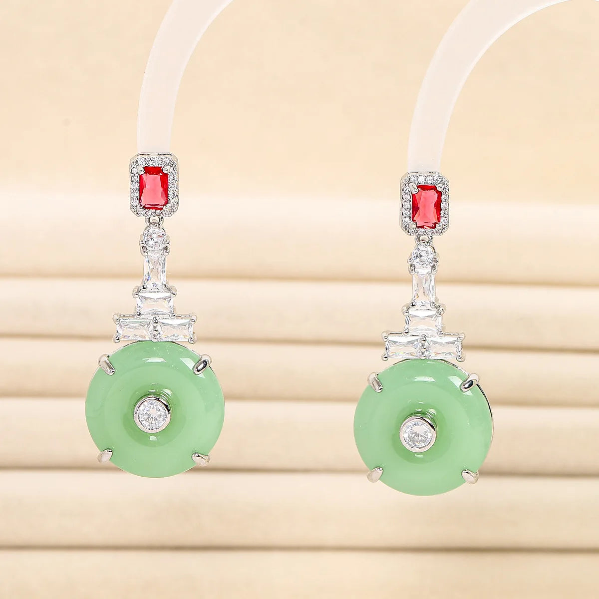 Bilincolor New Chinese Style Green Safety Buckle Earrings for Women