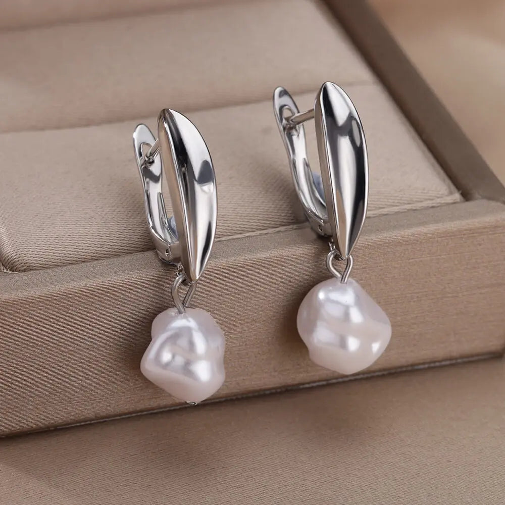 2024 Trend Irregular Pearl Earrings for Women Stainless Steel Baroque Simulated Pearl Stud Earings Couple Jewelry Wedding Gift