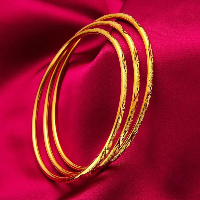 3pcs/lot Gold Color Cuff Bangles For Women Smooth Round Circle Bangle & Bracelet 62/62mm Trendy Jewelry Accessories Wholesale