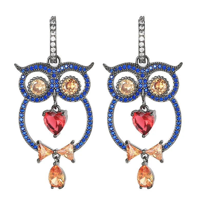 Luxury and Fashionable  Owl Shaped Zircon Earrings For Women or Girls' Gift