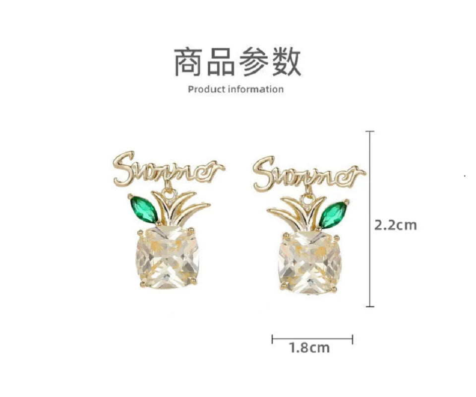 Bilincolor Light Luxury  Square Zircon Pineapple Earrings for Wedding or Party