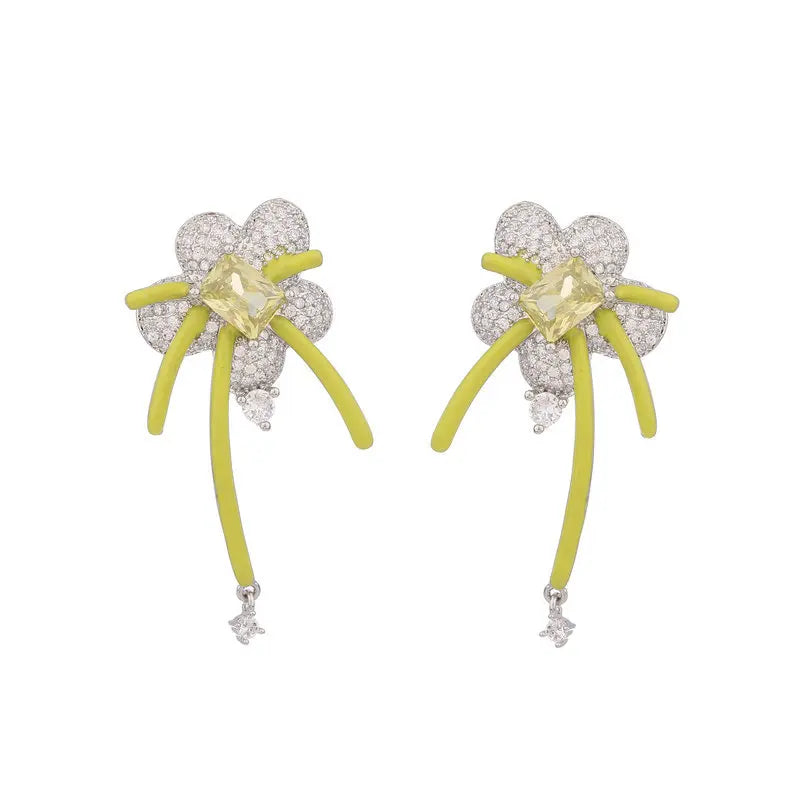 Bilincolor Light Luxury  2022 New Zircon  Flower Earrings  for Wedding or Party