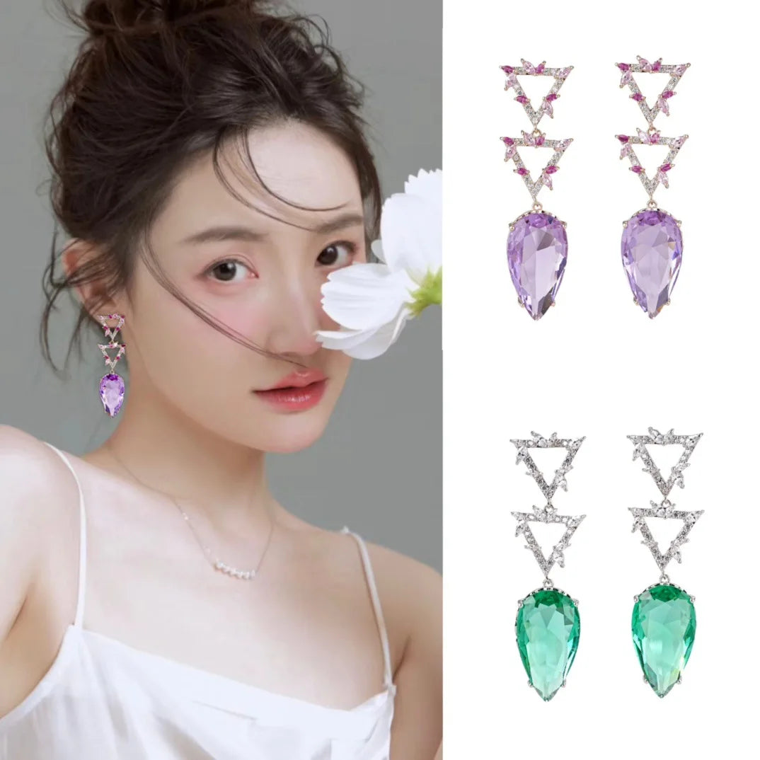 Bilincolor Fashionable and Luxury Water Drop Colored Zircon Earrings For Women