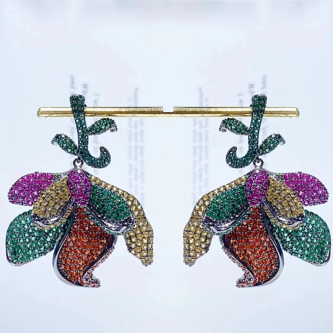 Bilincolor New Plant Flower Colored Zircon Petal Earrings for Women