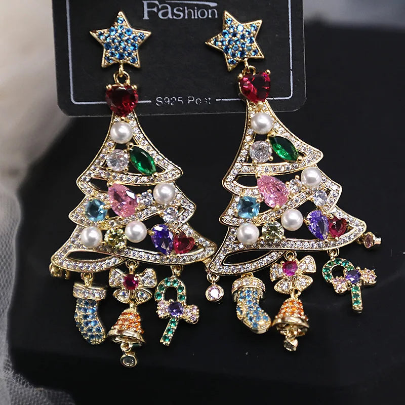 Bilincolor Micro Set Zircon Christmas Tree  Earrings For Women