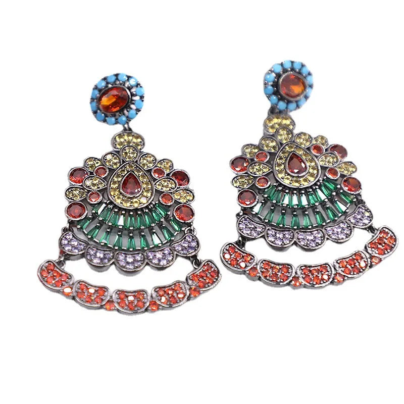 Bilincolor Micro Set Zircon Indian Style Water Drop Earrings for Women