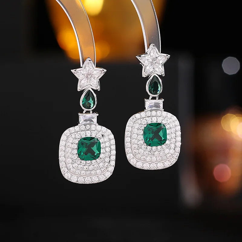 Bilincolor Light Luxury  Fashion Zircon Square Earrings  for Wedding or party