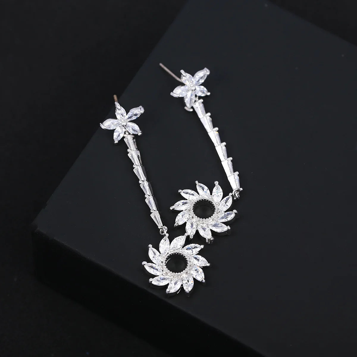 Bilincolor Luxury Long Zircon Sunflower Light Luxury Earrings for Christmas "Gift