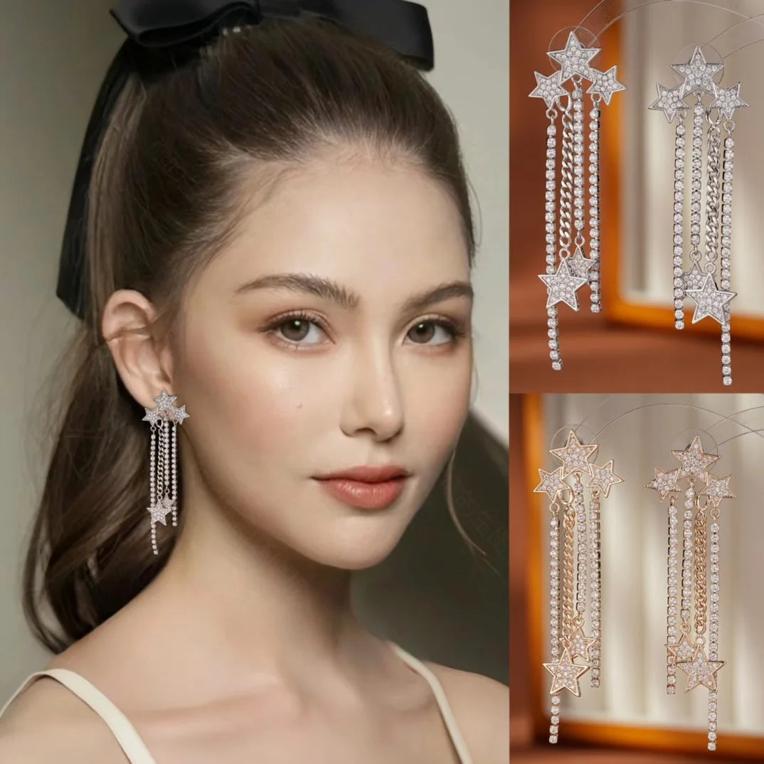 Bilincolor Light Luxury Atmospheric Star Tassel Zircon Earrings For Women