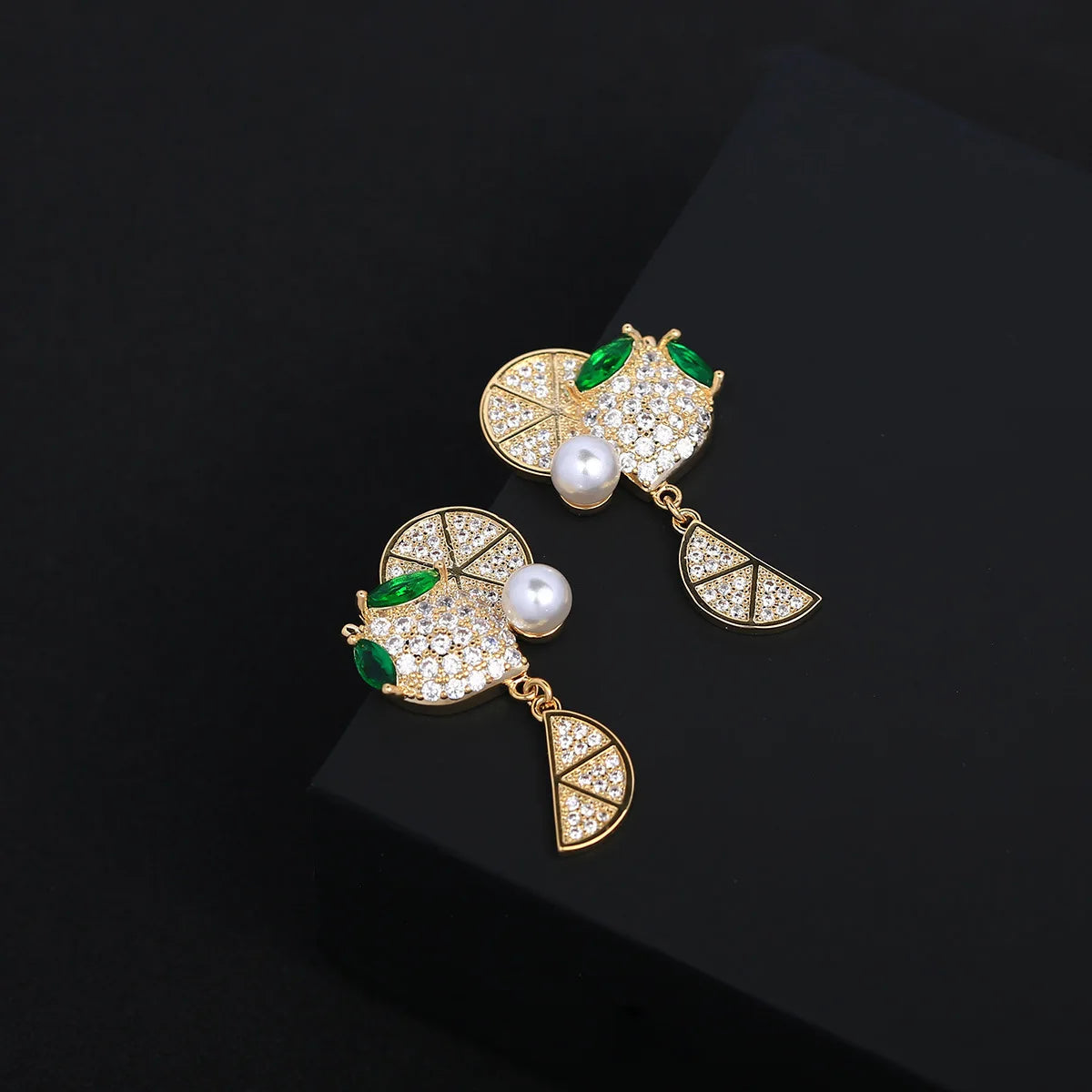 Lemon Slice Zircon Pearl Earrings For Women or Girls  Chrismas' Gift