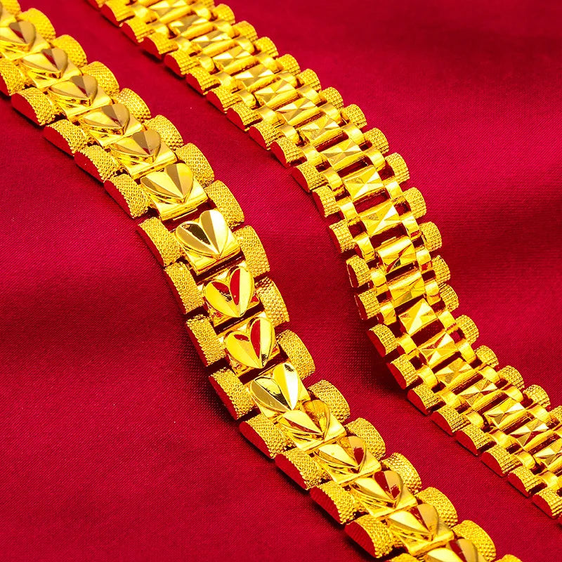 Yellow Gold Color Link Chain Bracelets For Man 12mm Box Chain Charm Bracelet & Bangles Wristband Pulseira Hiphop Jewelry Gifts