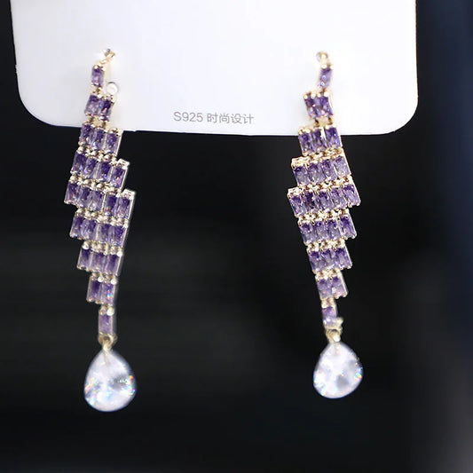 Bilincolor Korean Version  Purple  Ziron Tassel Earrings for Women