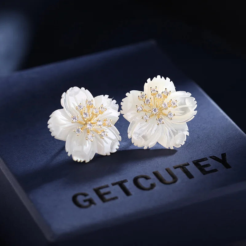 Korean Version Zircon Shell Sunflower Earrings for Party or Wedding