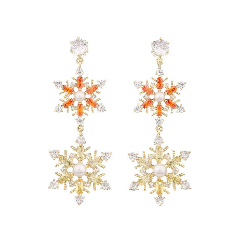 Bilincolor Light Luxury  Zircon Snowflake Earrings for Wedding or Party