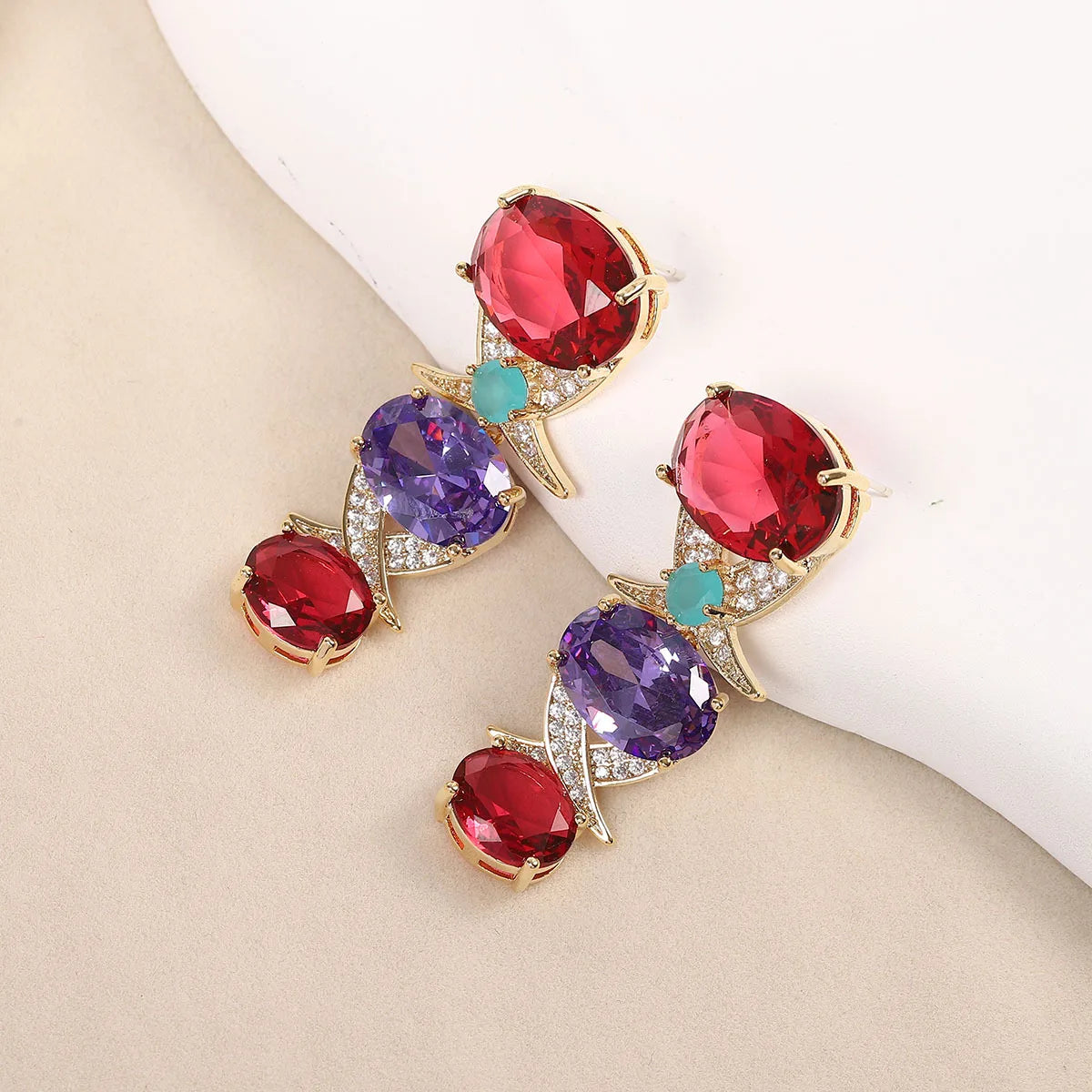 Bilincolor Colored Large Zircon Fashion Personality Cross Earrings For Women