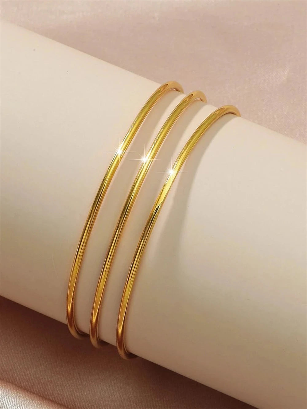 3pcs/lot Gold Color Cuff Bangles For Women Smooth Round Circle Bangle & Bracelet 62/62mm Trendy Jewelry Accessories Wholesale