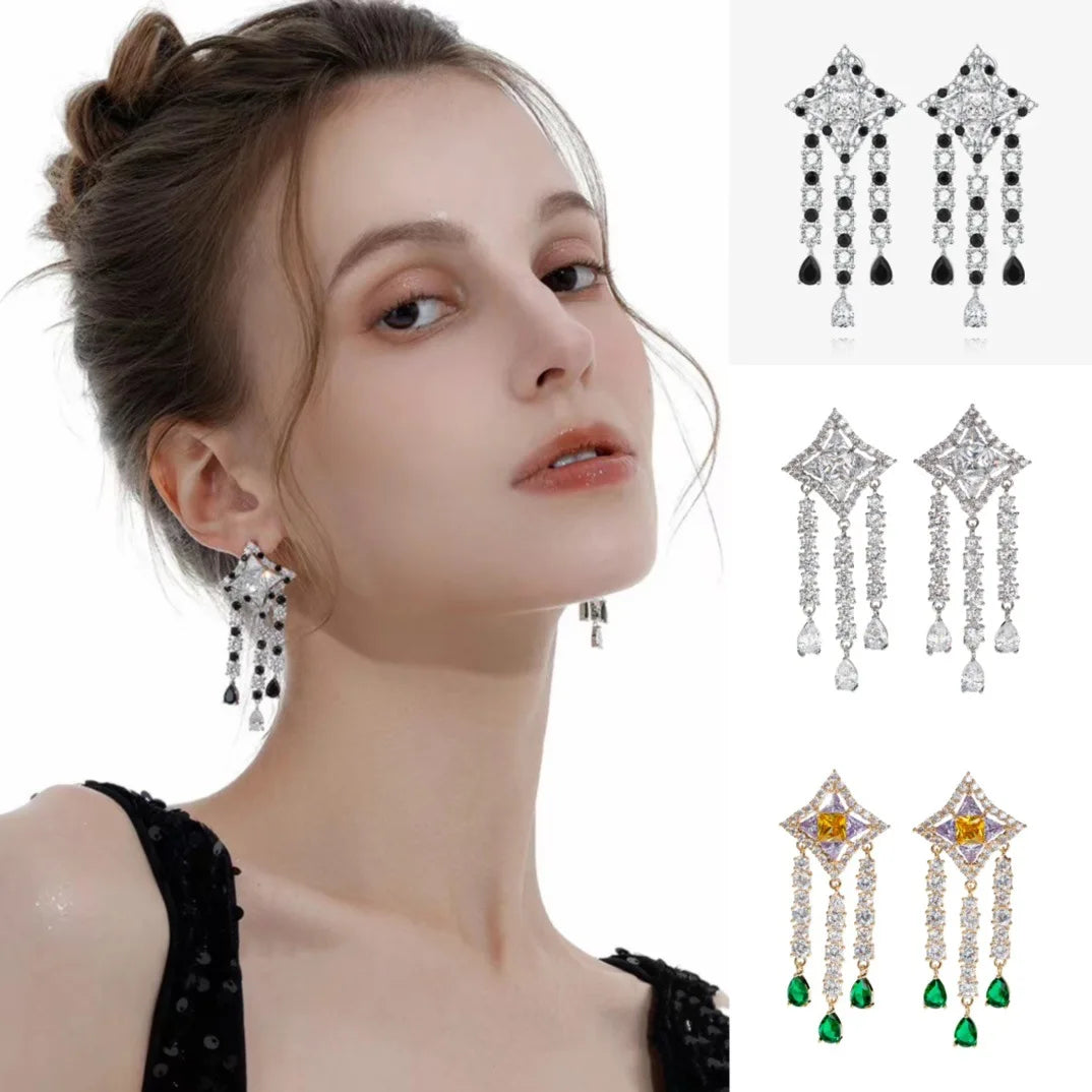 Bilincolor Star Zircon Tassel Earrings for Women