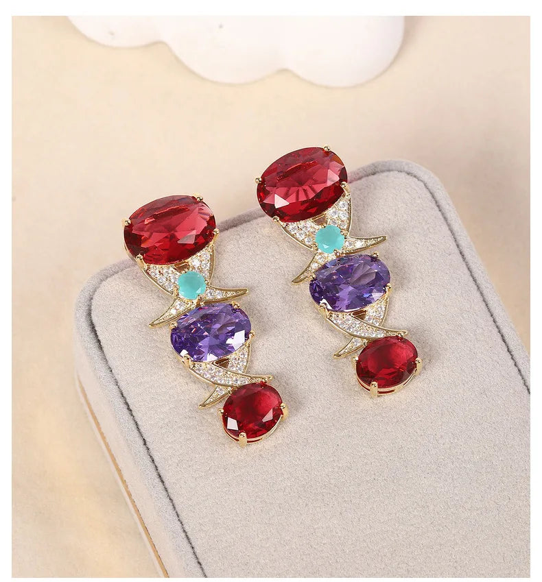 Bilincolor Colored Large Zircon Fashion Personality Cross Earrings For Women