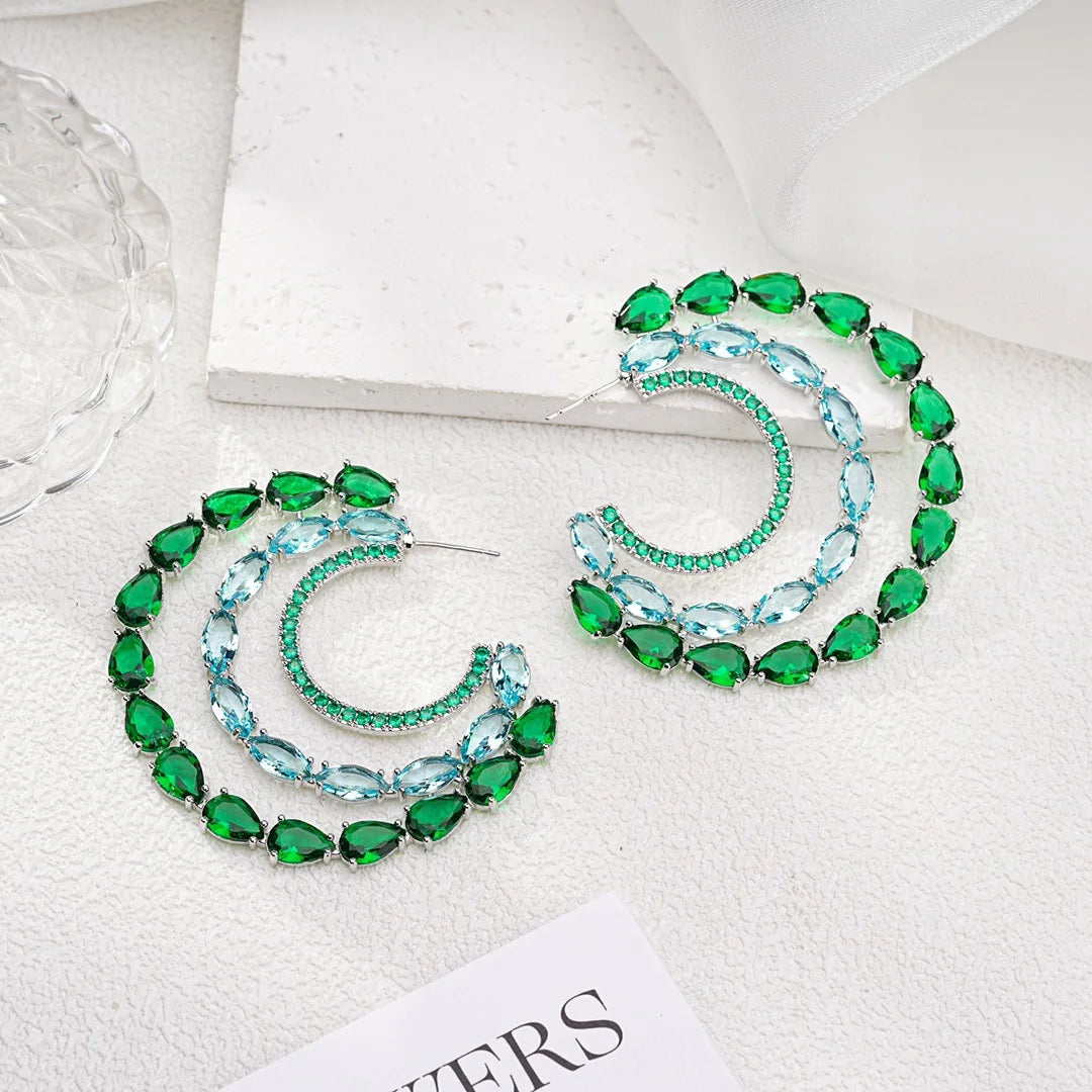 Bilincolor  C-shaped Colored Zircon Earrings For Women