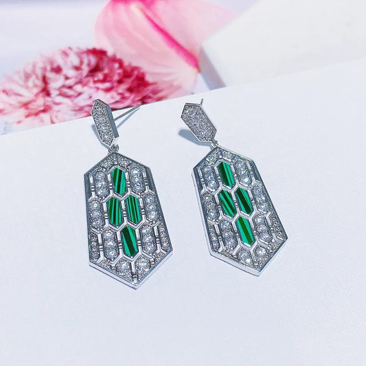 Bilincolor Geometric Shield Shaped Micro Inlaid Zircon Earrings for Women