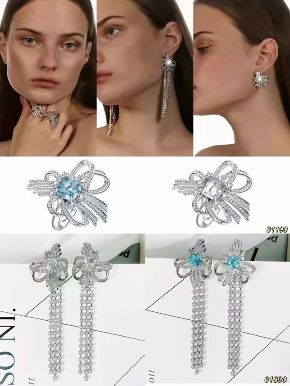 Bilincolor Light luxury Micro-inlaid Zircon Three-dimensional Butterfly Tassel Detachable Earrings for Women