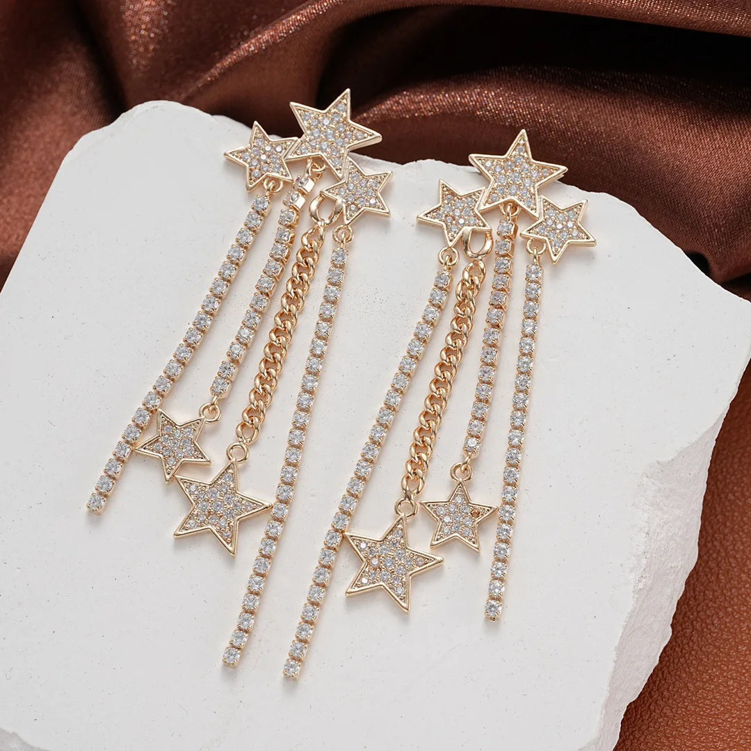 Bilincolor Light Luxury Atmospheric Star Tassel Zircon Earrings For Women